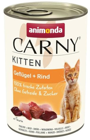 animonda Carny Katzen Nassfutter Kitten Geflügel + Rind (12 x 400g), Kitten getreidefreies Katzennassfutter ohne Zucker für wachsende Kätzchen bis 1 Jahr, mit frischen Zutaten