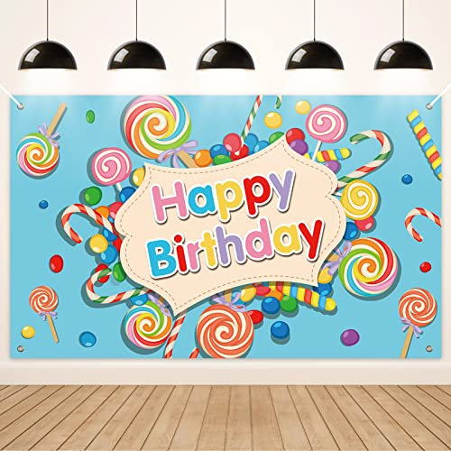 KOLIPHY Pancarta Decoración Cumpleaños para Niños y Niñas, Piruletas Feliz Cumpleaños, Tela para Interiores y Exteriores