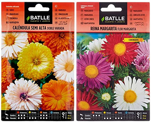 Semillas Batlle - Caléndula Semi Alta Doble variada & Reina Marg. FLOR Margarita