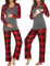 Ekouaer Pyjama d'allaitement pour Femme pour hôpital Manches Longues Modal de Grossesse Ensemble Pyjama 2 pièces Gris à Carreaux Rouges L