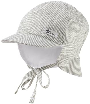 Sterntaler Schirmmütze mit Nackenschutz Streifen und Bindeband - Schirmmütze für Jungen aus gecrashtem Mischgewebe mit Ohrenklappen - Schirmmütze für Babys mit UV -Schutz 50+ - blassgrün, 37