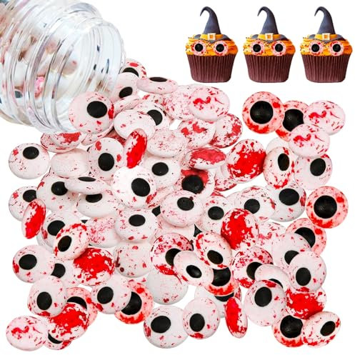 Halloween Cake Topper Anniversaire,130g Decorations Eyes,Décoration de Gâteau D'anniversaire,Décorations Pâtisserie Halloween pour Muffins Cake (Aplati)