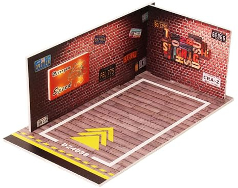 predolo 1:24 Parkplatz Druckguss Auto Display Hintergrund Fahrzeug Garage Vitrine Modell für Modellautos Mini Puppe Home Decor Diorama, Rotbraun