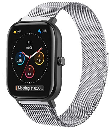 Armband für Amazfit GTS 2 Mini/GTS 4 Mini, 20mm Magnet Mesh Metall Edelstahl Band für Amazfit GTS 3/GTS 2/GTS 2e/GTR 42mm/Bip/Bip lite/Bip U/Bip 3/Bip 3 Pro/GTS 4,Silber
