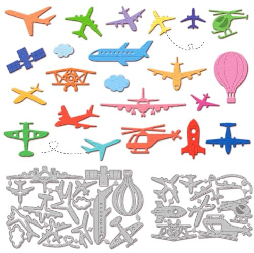 GLOBLELAND Flugzeug Metall-Stanzformen Heißluftballon Stanzformen Zur Kartengestaltung Rakete Wolke Reise Stanzschablone Stanzvorlagen Für Scrapbooking Journale Prägungen Papierbasteldekor
