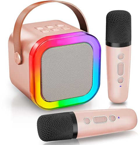 Kids Karaoke Machine for Girls – Mini Karaoke Machine for Kids with 2 Microphones, LED Lights & 4 Voice-Changing Effects – Perfect for Parties, Home Gatherings & Outdoor Fun, Gift for Girls Ages 4-12+