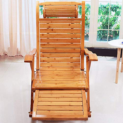 Deckchair Zero Gravity Chair Klappbarer Schaukelstuhl, Liege aus natürlichem Bambus mit verstellbarer Rückenlehne, Sonnenliege für Erwachsene und ältere Menschen mit Fußstütze (blau mit kurzem Kissen