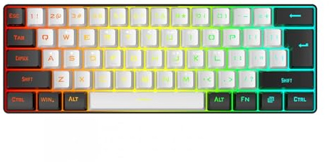 VBESTLIFE Membran-Gaming-Tastatur mit 61 Tasten, RGB-Hintergrundbeleuchtung, Tragbar und Kompakt, für PC-Spieler, Schreibkräfte und Reisende (Weiß und Schwarz)