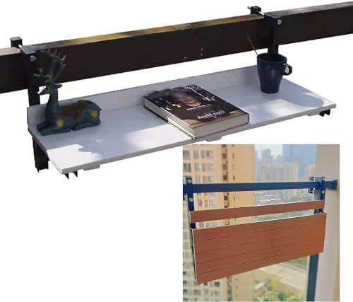 Kanduo Balkontisch hängend Beistelltisch for Balkongeländer mit klappbarer Tischplatte, Bartisch for Zuhause, klappbarer Wandtisch Externer Beistelltisch(Bianco)