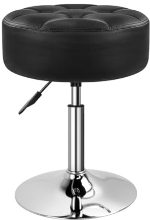 BFTOU Schwarzer 12,4 cm dicker Schminkhocker, rund, PU-Leder, drehbar, höhenverstellbar, Make-up-Stuhl, Ottomane für Schlafzimmer, Wohnzimmer, Spa, Salon, Geschäft, klein