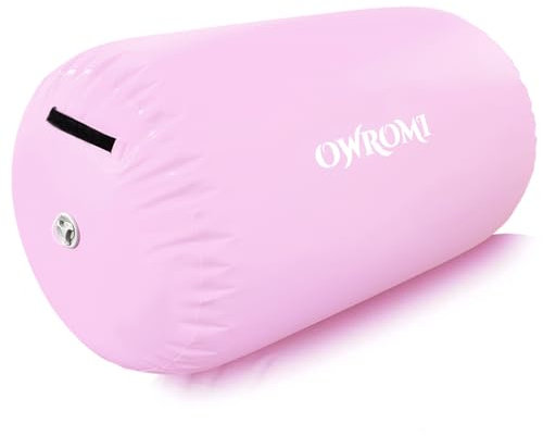 Inflatable Gymnastics Air Mat Tumble Track with Gymnastics Air Barrel - Inflatable Air Spot Tumbler Backbend Trainer Air Roller Tumbling Mat with Electric Pump (Light Pink - No Pump, 24 * 39.4in)