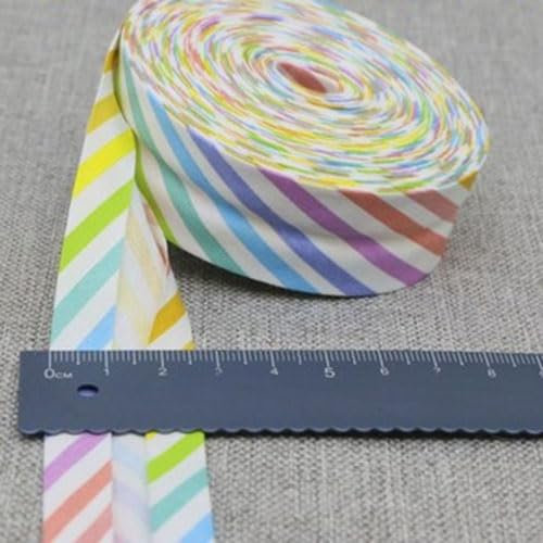 Schrägband Baumwolle 25mm Gefalzt 48 Farben zum nähen Nahtband (gestreift regenbogen, 5 metre)