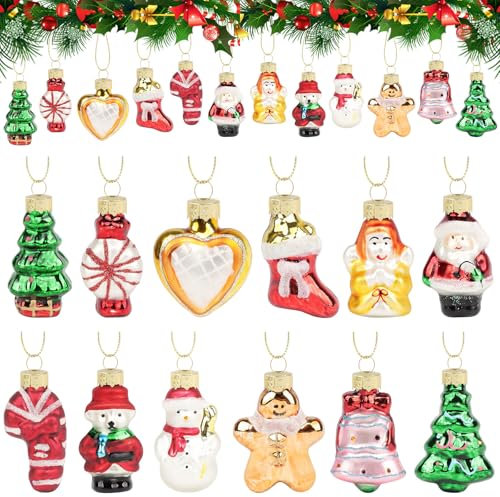 DETENE 12 Pièces Ornement de Sapin de Noël en Verre Boules de Noël en Verre Vintage Ornements de Noël Suspendus pour Noël Décoration de Fête (Rouge Vert Blanc)