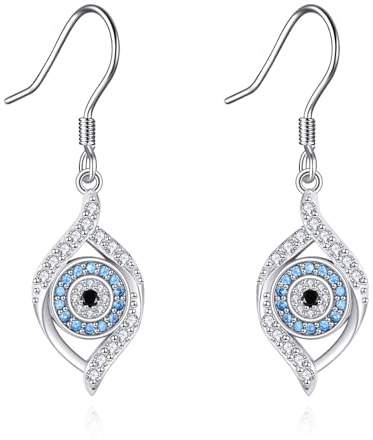 VENACOLY Evil Eye Ohrringe 925 Sterling Silber Blue Eye Dangle Drop Ohrringe Glück Amulett Schutz Evil Eye Schmuck Geschenk für Frauen