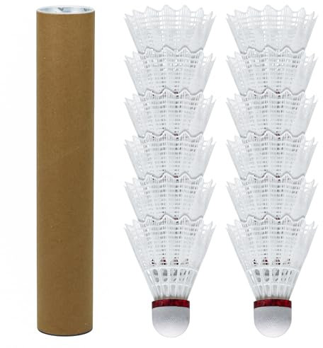 Dondeen Nylon Badminton Kork Federbälle 12 Stück Bälle für Anfänger, Freizeit, Training, Indoor und Outdoor Spiele (White)