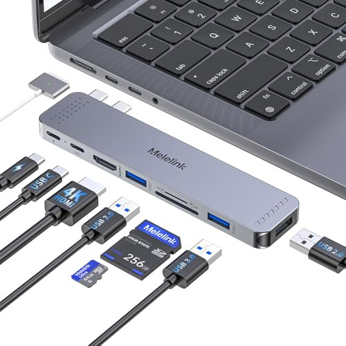 Adaptateur Mac HDMI, Hub USB C 8 en 2 Adaptateur pour MacBook Pro/Air avec HDMI 4K Thunderbolt 3 100W 40Gbps, USB C 3.0, 2 USB 3.0, USB 2.0, Lecture de Carte SD/TF Dock Macbook M4 M3 M2 M1 2025-2018