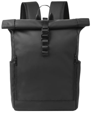BEY'Z Große Kapazität, waschbar, erweiterbar, tragbar, Unisex, Rolltop-Rucksack, Laptop, Roll-Top, Schultasche, lässiger Tagesrucksack, Reisen, Wandern, Outdoor, Camping, wasserdicht, leicht, Schwarz