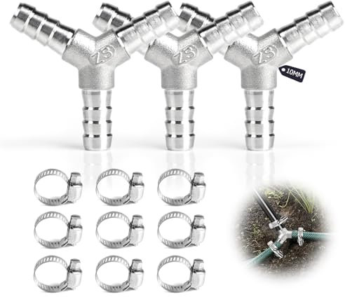 SUPAWAY Ensemble de 3 Pièces Raccord de Tuyau en Y SUS 304 10mm, Connecteur de Tuyau Y en Acier Inoxydable, Raccord de Tuyau avec 9 Colliers, Connecteur Pneumatique pour Carburant, Air, Eau, Gaz