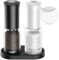 Electric Salt and Pepper Grinder Set with LED Power Display, Larger Capacity Rechargeable Salt and Pepper Set with Storage Base, LED Light, Adjustable Coarseness, Ideal for Kitchen, Black and White