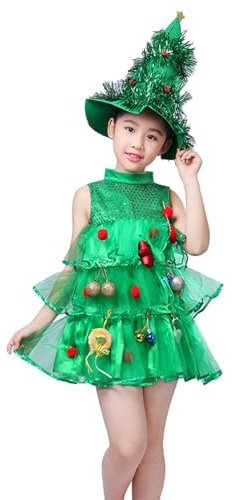 Vestido de árbol de Navidad para niños, disfraz infantil para árbol de Navidad | Vestido sin mangas verde festival – Disfraz de niña para espectáculos teatrales, cosplay, carnaval, disfraces