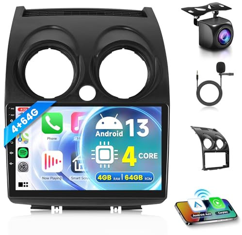 4G+64G Wireless Carplay Android 13 Autoradio 2 Din per Nissan Qashqai Rogue 2008-2013 9 Pollici Autoradio con Android Auto GPS Navi WiFi Mirror Link Bluetooth FM/RDS/32 EQ/SWC Telecamera Posteriore