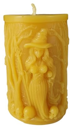 Bienenwachskerze - Hexe im Totenkopf Wald 9 cm aus 100% reinem Bienenwachs - Handgemacht - Honigkerze -Bienenwachs Hexe - Hexenkerze