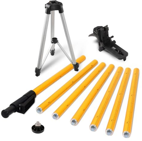 Mountlaser Poteau télescopique de 4,8 m avec trépied, support de niveau laser pour lasers rotatifs et lasers, filetage 1/4-20, adaptateur 5/8-11 inclus