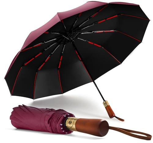 Regenschirm Taschenschirm Sturmfest Groß -10 Rippen Windsicherer Sturm Taschenschirm Schirm, (Grau)