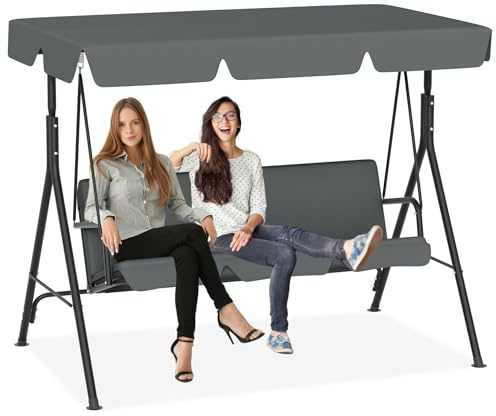 LZQ Hollywoodschaukel Wetterfest,3 Sitzer,Gartenchaukel mit Verstellbares Dach,176x110x152cm Schaukelbank bis 200kg Belastbar,Gartenliege für Erwachsene,Outdoor & Indoor,Grau