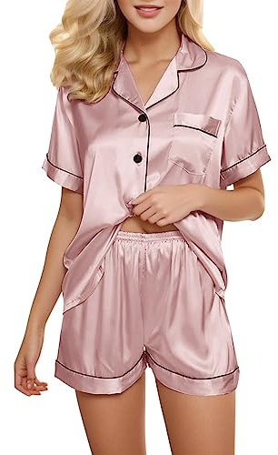 Générique Ensemble Femme Ete Pyjama Coton Veste pour Femmes Enceintes Extensible Léger Et Élégant 2 Pièce De Pantacourt Été Nuisette Pyjashort Satin Bohème Décontracté