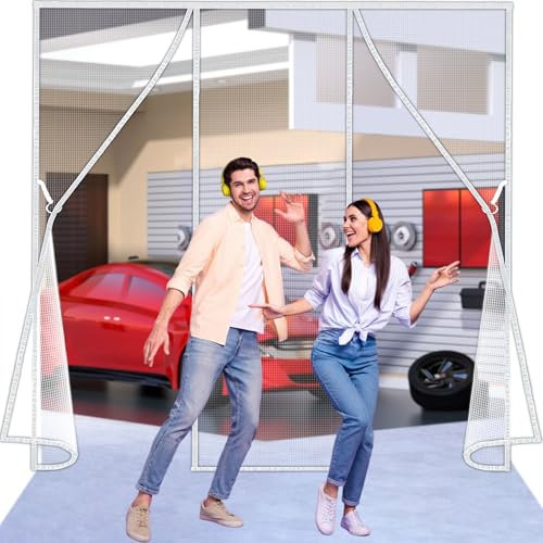 Flycn Magnetic Fly Screens Double Door, 190x210 cm Reinforced Sewing Mosquito Net Curtain for Balcony, Powerful Magnets and Full Frame Magic Tape, Without Drilling for Sliding Patio Door White