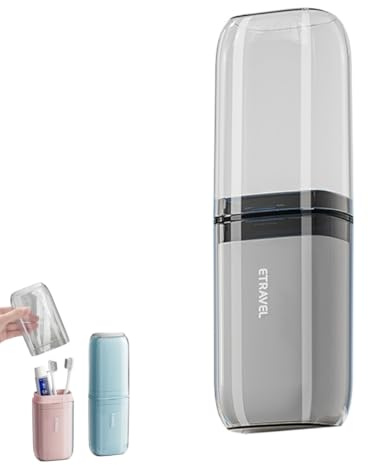 MIEJMJIA - Ensemble de gobelets à eau de voyage, étui pour brosse à dents (gris, 3 tasses)