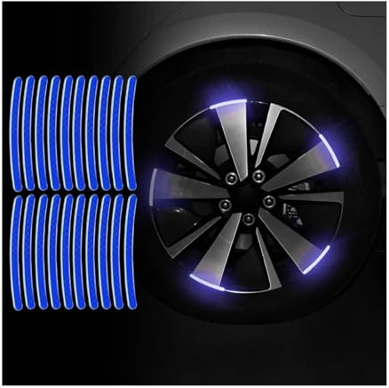 BYCHKA Felgen Aufkleber für Mercedes Benz A-Klasse 4 (IV) W177 AMG I 2018-2023, Reflektierende Nacht Sicherheit Dekoration Streifen Anti-Scratch Selbstklebend Reflektor Aufklebe,Blue