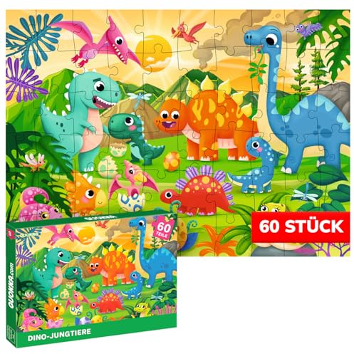 QUOKKA Puzzles Für 3- Bis 4-Jährige – 60-Teiliges Puzzle Für Kinder Von 5 Bis 6 Jahren – Kinderpuzzles mit Dino-Babys – Lernspiel für Vorschulkinder – Geschenkidee für Jungen und Mädchen