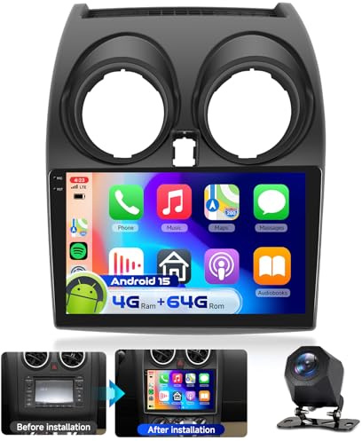 4G&64G 9 Autoradio per Nissan Qashqai J10 2006-2016(Con schermo di navigazione) con Carplay Android Auto,Bluetooth RDS/FM Radio,Wi-Fi GPS Navi,Telecamera posteriore AHD
