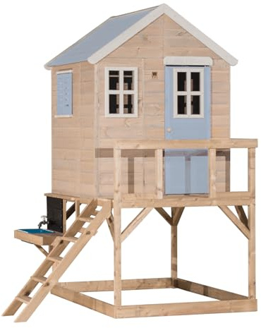 Wendi Toys M21-K Stelzenhaus mit Küche aus Holz, Outdoor Spielhaus Garten für Kinder mit Wasserhahn, Herd, Kreidetafel, wetterfest