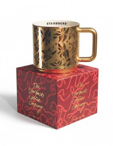 Starbucks Limited Edition Golden Poinsettia Mug 14 oz | Festive Ceramic Drinkware | Elegant Holiday Coffee Cup