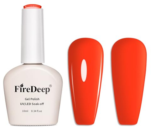 Firedeep 10ml Neon Orange Rot Gel Nagellack Knallrot UV/LED Abwaschbarer Gellack für Frühlings- und Sommermaniküre