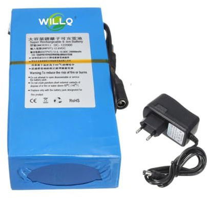 WILLQ Batterie Lithium Portable Amovible 12 V CC 20 000 mAh pour Rubans LED, systèmes d'alarme et appareils extérieurs