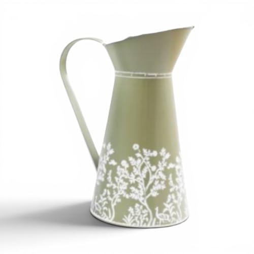Bright Meadow Metal Decorative Jug, Blue or Green, Floral Design, 27cm (Green)