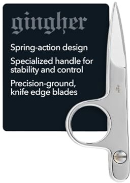Gingher 4.5 Spring-Action Knife-Edge Thread Nippers, Stainless Steel Shears, Sharp Knife Edge Fabric Scissors with Protective Leather Sheath, Chrome Plated Nickel Finish