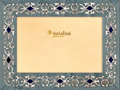 Natalini Marrakech Azzurra Bilderrahmen, Glas Messing tulipier erable zelluloid Pappel Wildleder, blau, 15 x 20 x 1.5 cm