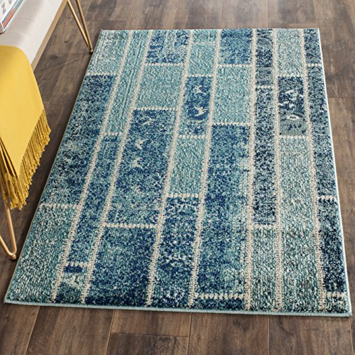 SAFAVIEH Monaco Collection Accent Rug - 3' x 5', Blue & Multi, Modern Patchwork Distressed Design, Non-Shedding & Easy Care, Ideal for High Traffic Areas in Entryway, Living Room, Bedroom (MNC216J)