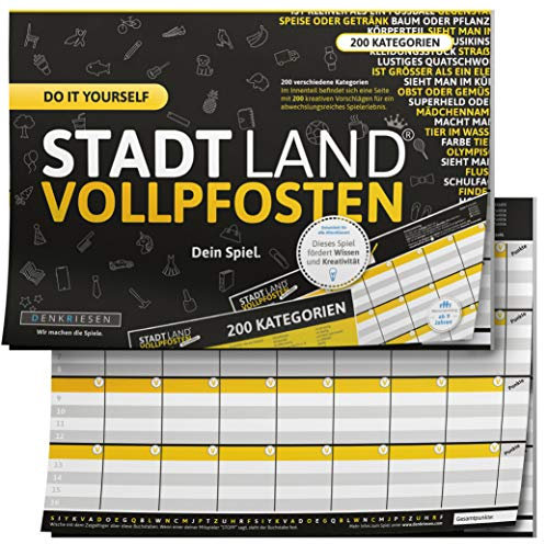 DENKRIESEN - Stadt Land VOLLPFOSTEN® - DO IT Yourself-Edition | Reisespiel | Familienspiel | Partyspiel | Stadt Land Fluss | Spielblock | Spaß vorprogrammiert