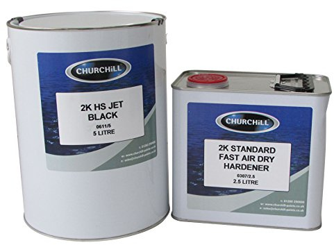 Churchill 2K 2:1 Automotive Jet Black 5ltr Car Paint & 2.5ltr Fast Dry Hardener 2:1 Mix Ratio