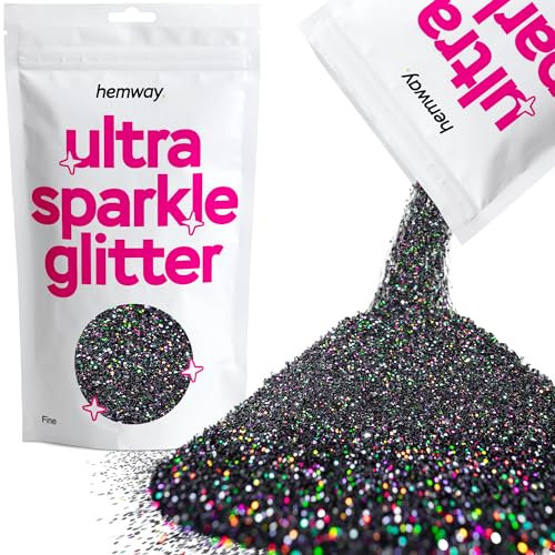 Hemway Ultra Sparkle Glitter - Black Holographic | Fine Metallic Flakes for Resin & Epoxy Crafts | Supplies for Tumblers, Festival, Hair, Face, Body, Eye & Nail Art Decoration | 100 g