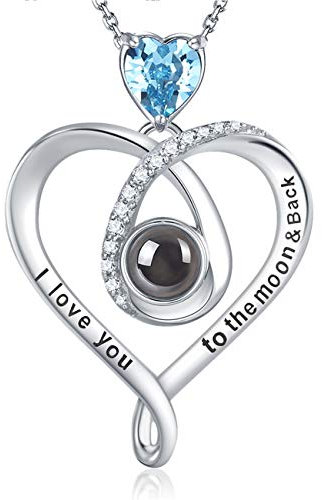 GinoMay Ich Liebe Dich Halskette 100 Sprachen Aquamarin Schmuck Frauen März Geburtstagsgeschenke Frau Tochter 925 Silber Halskette