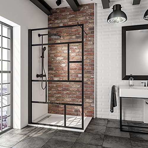 Schulte paroi de douche fixe à l’italienne 120 x 200 cm, barre 122 cm incluse, profilé noir, montage gauche droite, verre de sécurité 6 mm anticalcaire, plage de réglage 118.0-120.5