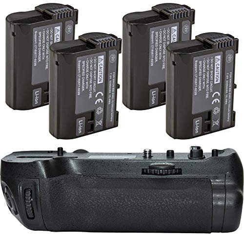 Battery Grip Kit for Nikon D850 Digital SLR Camera - Includes Qty 4 BM Premium EN-EL15 Batteries + MB-D18 Replacement Battery Grip