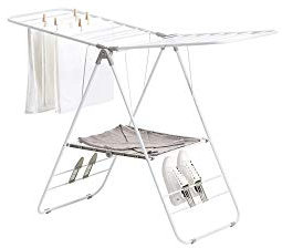Rayen | Tendedero Multifuncional, Material Resistente, Varillas XXL, Superficie de tendido de 16m, Malla de Secado de Ropa Delicada, 4 colgadores para Calzado, 145x61x98cm